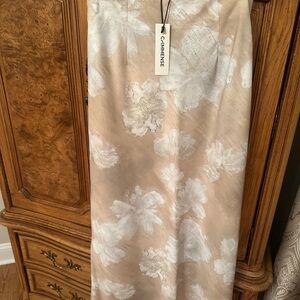 Commense Beige Floral Pencil Skirt